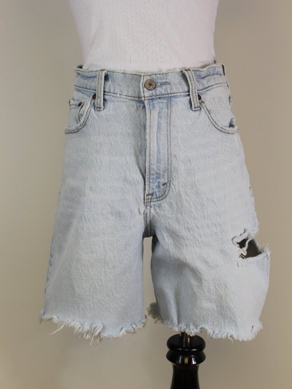 Abercrombie Curve Love Dad Shorts 28 High Rise Light Wash Distressed